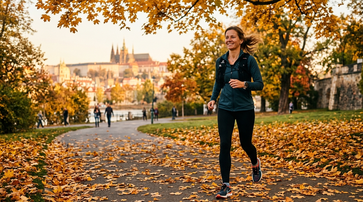 Žena na procházce v podzimním parku